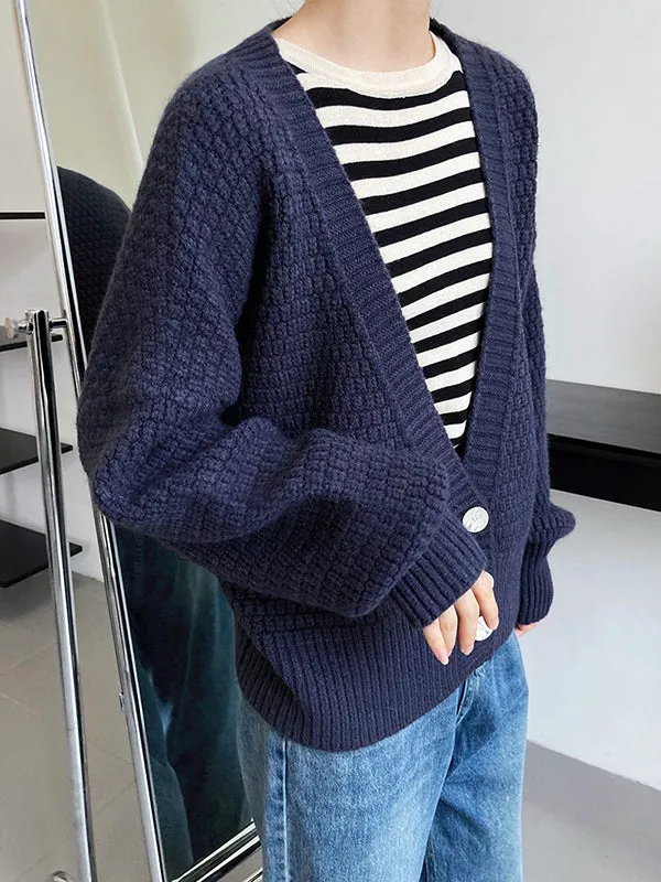Trendy Loose Solid Color V-Neck Cardigan Tops