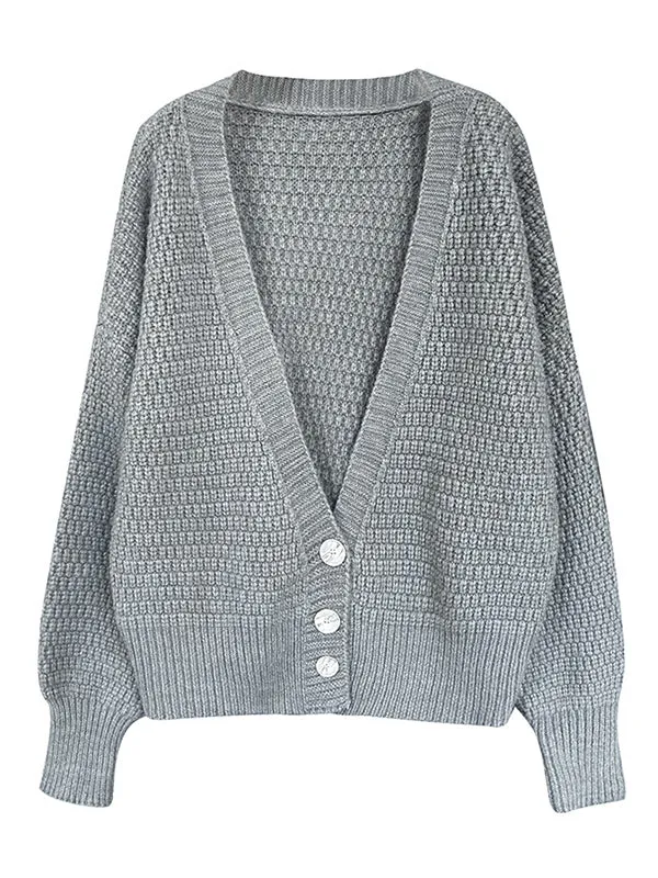 Trendy Loose Solid Color V-Neck Cardigan Tops