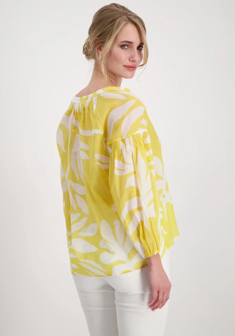 Two Tone Cotton Lemon Print Blouse