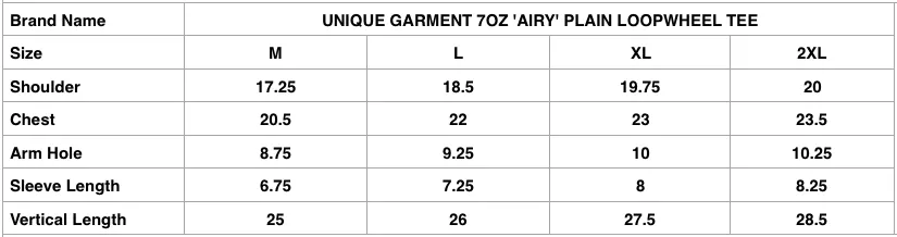 Unique Garment 7oz 'Airy' Plain Loopwheel Tee (Grey)