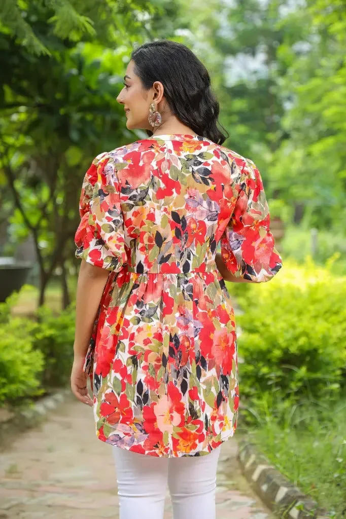 Women Multi Color Printed Pure Cotton High-Low Top