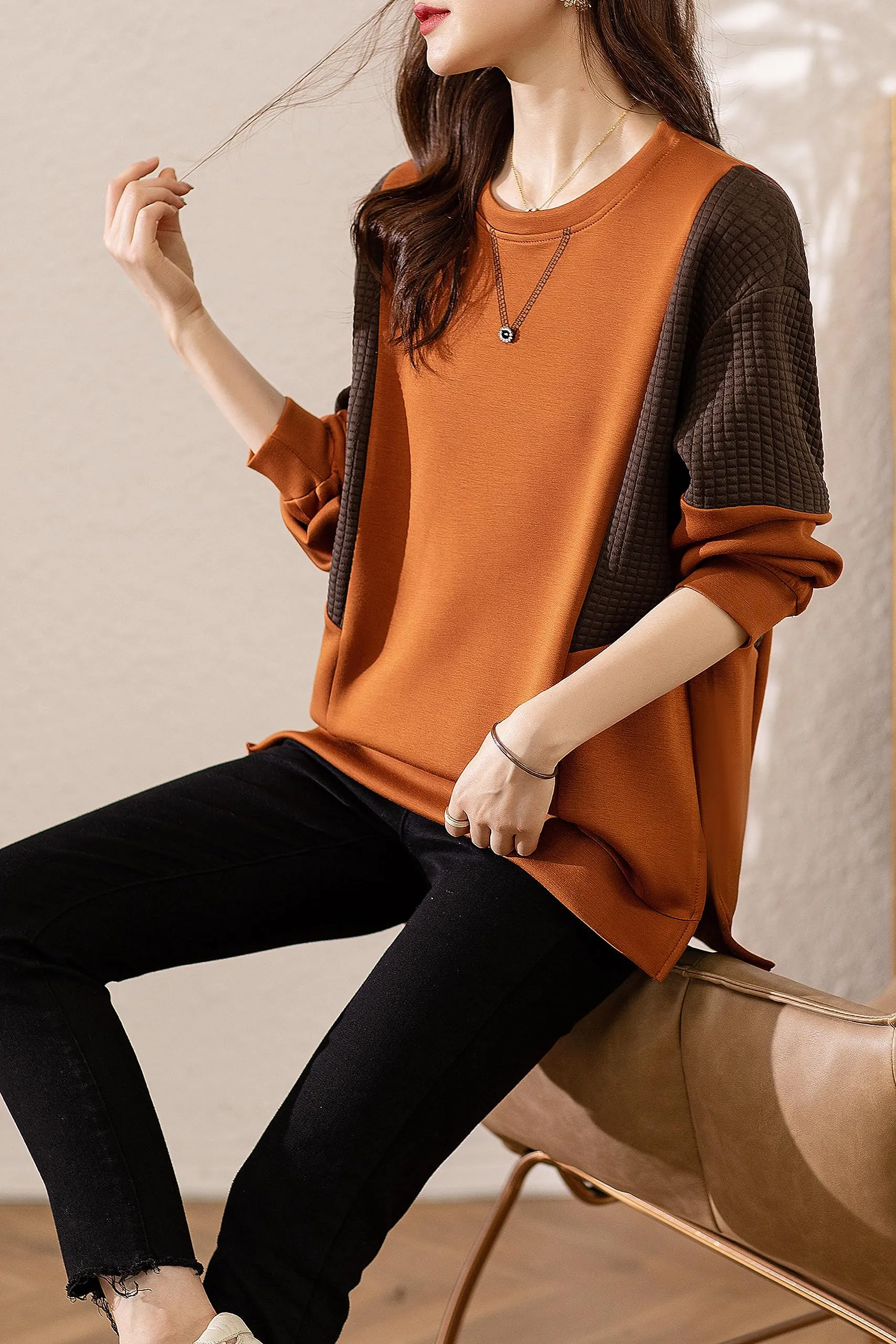Women's Fall Casual Loose Pullover Blouse Tops