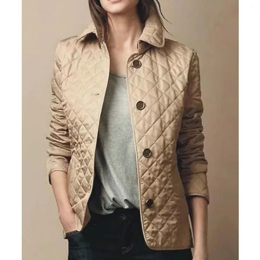 Womens Quilted Coat  Lightweight  Tailored Fit  Button Front  Hip Length