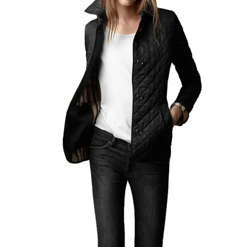 Womens Quilted Coat  Lightweight  Tailored Fit  Button Front  Hip Length