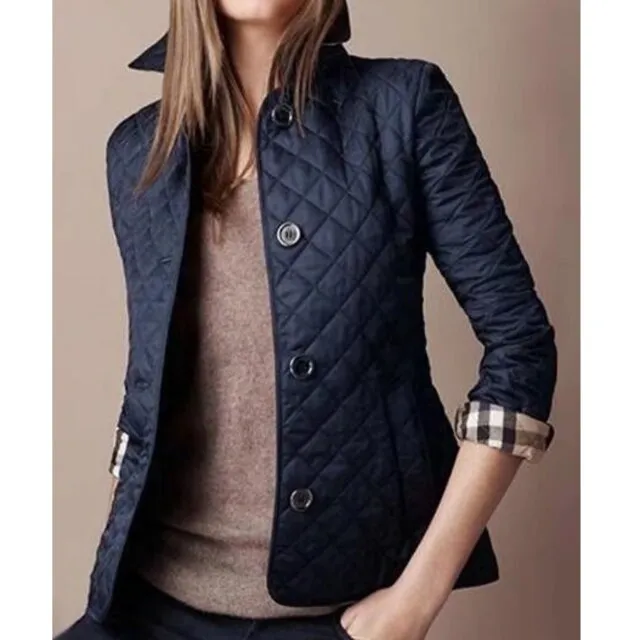 Womens Quilted Coat  Lightweight  Tailored Fit  Button Front  Hip Length