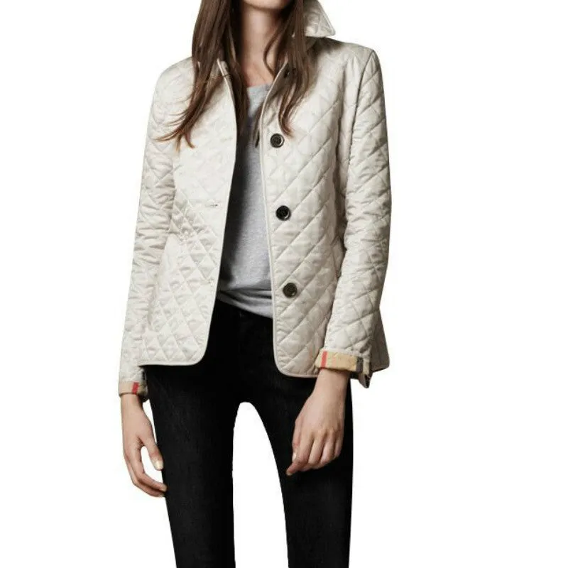 Womens Quilted Coat  Lightweight  Tailored Fit  Button Front  Hip Length