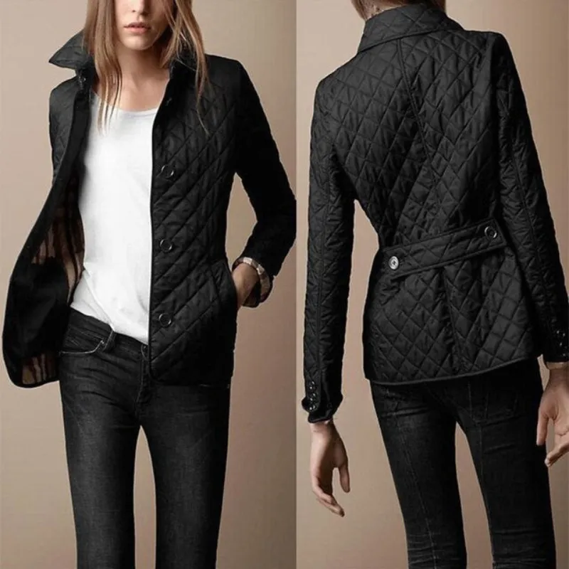 Womens Quilted Coat  Lightweight  Tailored Fit  Button Front  Hip Length