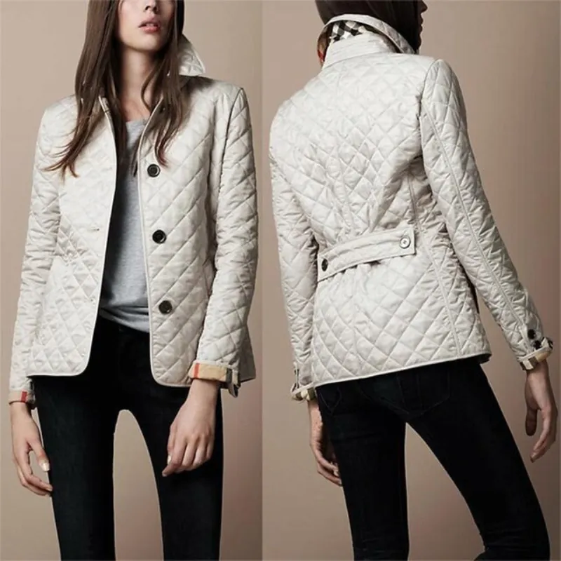 Womens Quilted Coat  Lightweight  Tailored Fit  Button Front  Hip Length