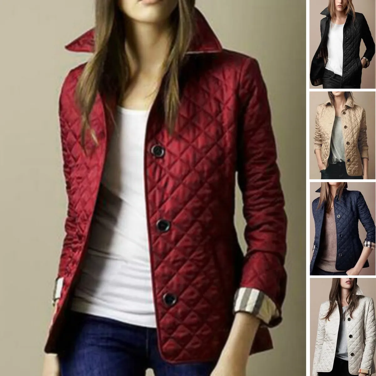 Womens Quilted Coat  Lightweight  Tailored Fit  Button Front  Hip Length