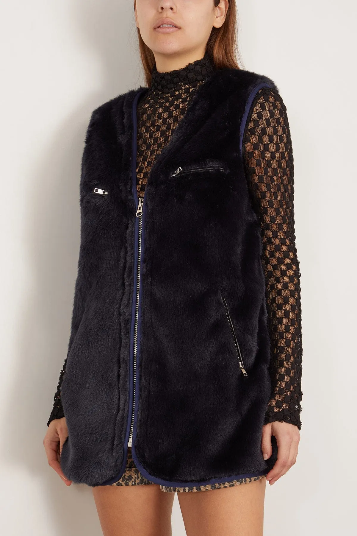 Zippered Faux Fur Vest in Midnight