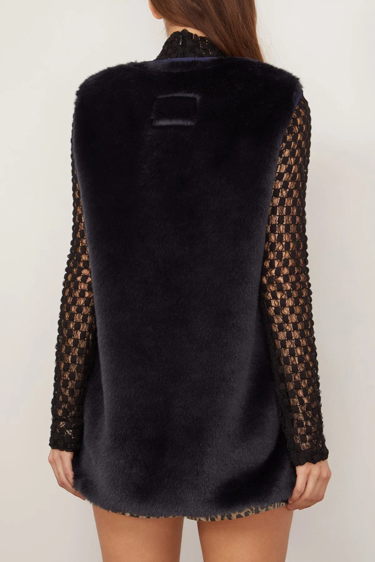 Zippered Faux Fur Vest in Midnight
